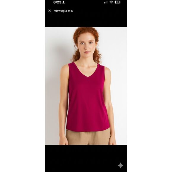 HANRO Balance Shirt Tank Top NWT Barberry V-Neck Size Small LYOCELL